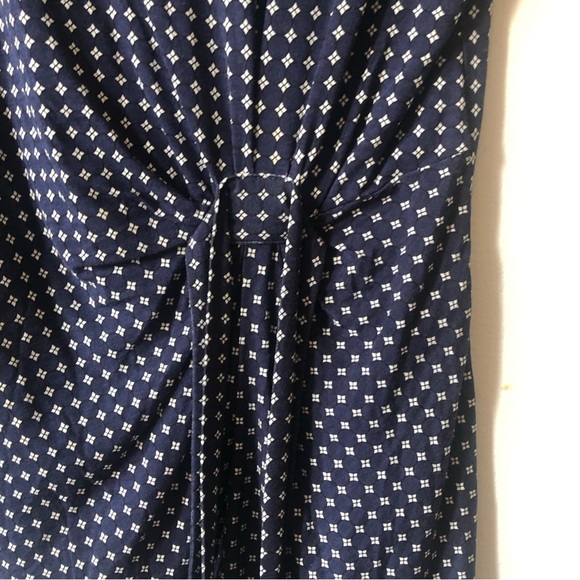 ❤️Weekend Max Mara Spagna Tie Front Patterned Short Sleeve Top Navy Size L - Picture 5 of 8